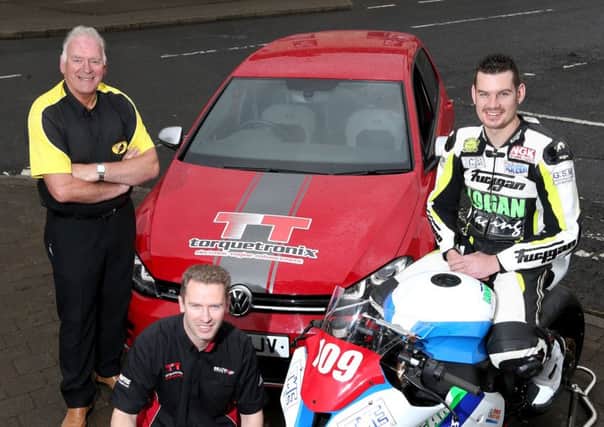 Bill Kennedy, Clerk of the Course, David Wishart, from Torquetronix, a bespoke tuning company sponsoring the Superbike Open Race for the second year running and competitor Neil Kernohan at Armoy.