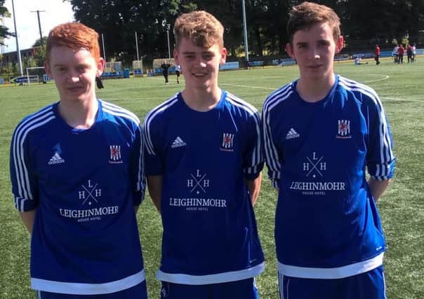 Northend United former players Niall Swann, Tom Campbell and Thomas Brady who played for Wakehurst FC in their recent match against NIFL Premiership newcomers, Ards.