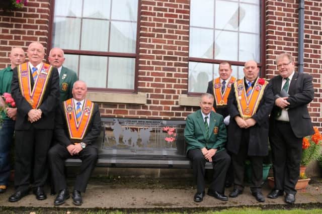 A bench has been dedicated to Carrickfergus Orange brethren who were killed in World War One.  INCT 28-705-CON