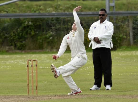 Fox Lodge bowler Luke Hayes pictured in action against Bonds Glen on Sunday. INLS2916-120KM