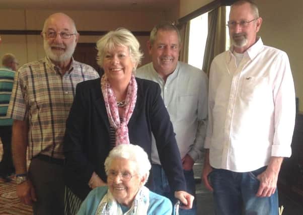 May McKinstry pictured celebrating her 100th birthday with her sons Billy, Jim and George and her daughter Ann. INNT 29-803CON
