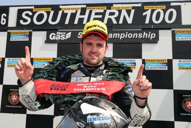 PACEMAKER, BELFAST, 14/7/2016: Michael Dunlop (Hawk BMW) celebrates his victory  in the feature Championship race at the Southern 100 on the Isle of Man today.
It was the Ballymoney man's third Championship victory.
PICTURE BY STEPHEN DAVISON