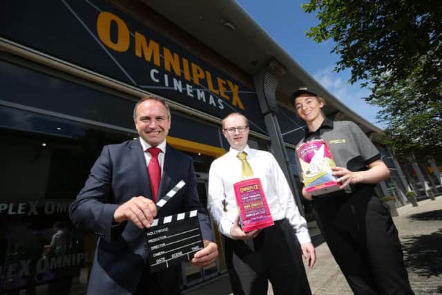 Pictured at the official launch this weekend are Chris Nelmes, centre manager at The OUTLET, Simon Smyth, general manager of Omniplex Banbridge and Aoife Weir who secured one of the brand new jobs at the new Omniplex location.. Photo: Kelvin Boyes, Press Eye. INBL Omniplex
