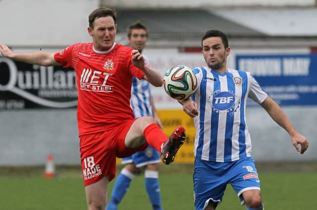 Gary Twigg in action against Coleraine last season.  Photo by David Maginnis/Pacemaker Press