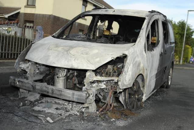 The remains of the car involved in the arson attack in Primrose Gardens in the early hours of Saturday morning. Edward Byrne Photography INBL1629-280EB