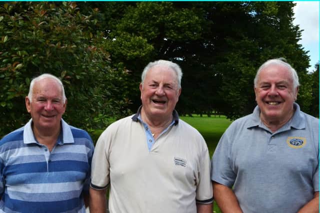 Raymond Warwick, Billy Wright and Stanley Lamont enjoy the sunshine at Lisburn Golf Club