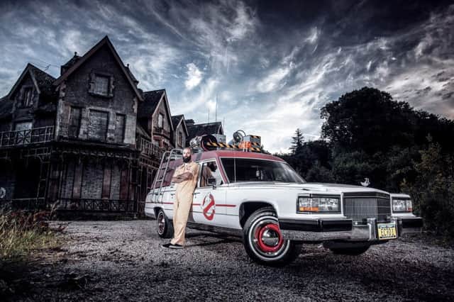 Mike Barr with his new Ghostbusters replica car outside Cairndhu House. Photo by Reinis Babrovskis. INLT-30-702-con