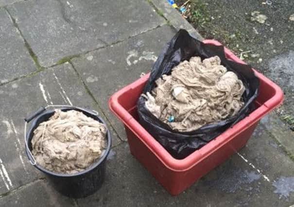 Wipes retrieved from the sewerage system.  INCT 30-736-CON