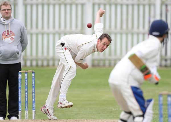 Richard Booth bowling for Lisburn Seconds during Saturday's match against Bangor Seconds. US1419-524cd Picture: Cliff Donaldson