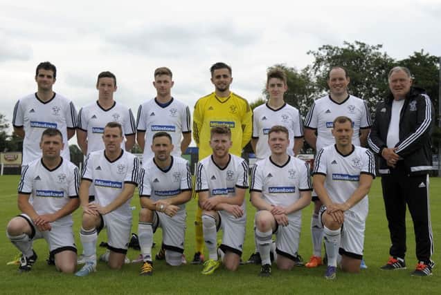 Rathfriland Rangers team before the match with Crusaders XI at Iveagh Park Â©Paul Byrne Photography INBL1630-217PB