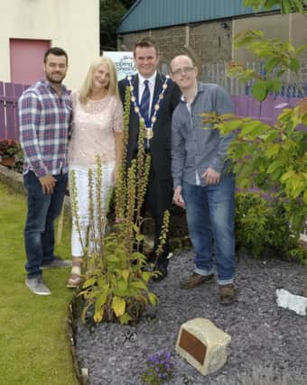 Lisburn & Castlereagh City Council, Deputy Mayor Stephen Martin pictured at the launch of the Stepping Stones Youth Service Community Garden in Dromore with Recovery Cafe Sheila Smyth, Conor McKenna and Youth Service Co-Ordinator Jamie McCutcheon Â©Edward Byrne Photography INBL1631-253EB