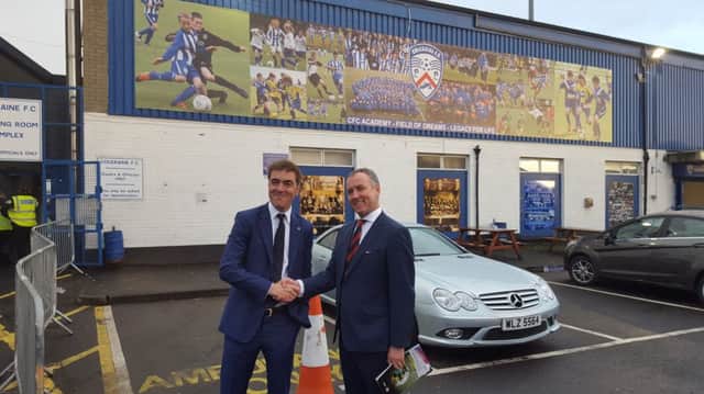 James Nesbitt pictured with Coleraine Chairman Colin McKendry.