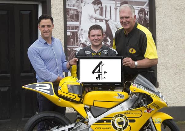 Gearing up for the Armoy Road Races are (from left) Graham Little, NPE Media, Gary Dunlop and Bill Kennedy, Clerk of the Course.