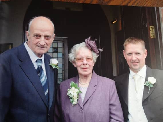 Margaret is pictured with Robert and John on his wedding day to Kathleen on 5th September, 2014.