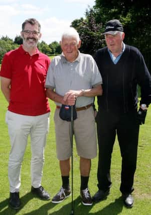 Paul McConaghie, Hammie Baxter and Louis Moore taking part in the Gerry O'Neill Trophy at Lurgan Golf Club. INLM29-602AM
