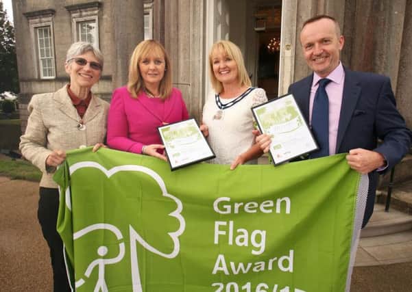 From left, Sue Christie Vice Chair Keep Northern Ireland Beautiful, Michelle McIlveen, Minister for Agriculture, Environment and Rural Affairs, Cllr Sharon McAleer, Deputy Chairperson and Nigel Hill Mid Ulster District Council