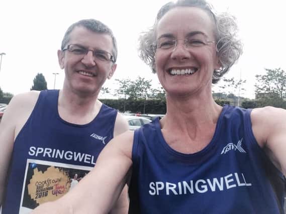 Pam Howe and Andrew Wilmot before the off at the Cookstown Half marathon.