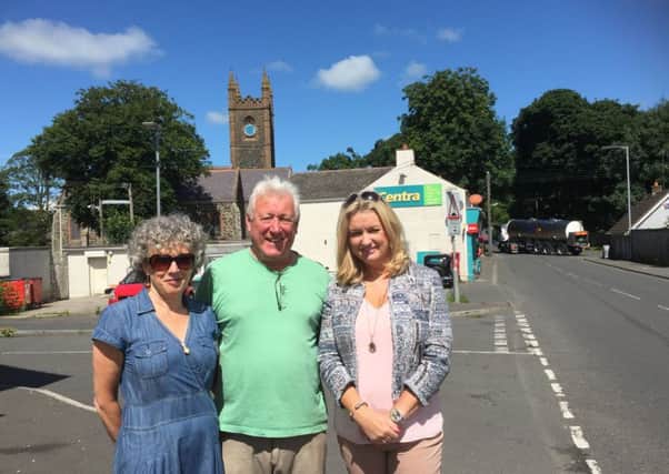 Attending the site meeting in Magheralin were from L to R: Community Association Chairperson Caitriona Hughes, Vice Chairperson Harry Briggs and Jo-Anne Dobson MLA.
