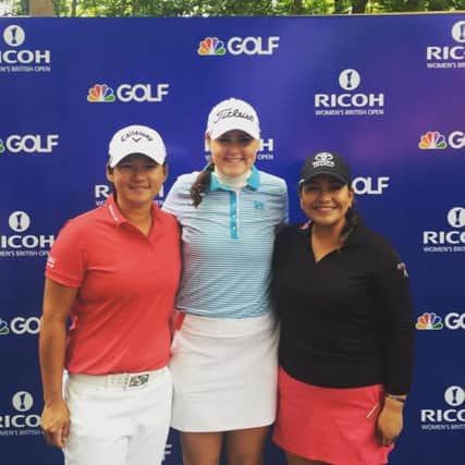 Olivia Mehaffey alongside playing partners at the RICOH Women's British Open. Left is former world number one Yani Tseng and right is American Lizette Salas.