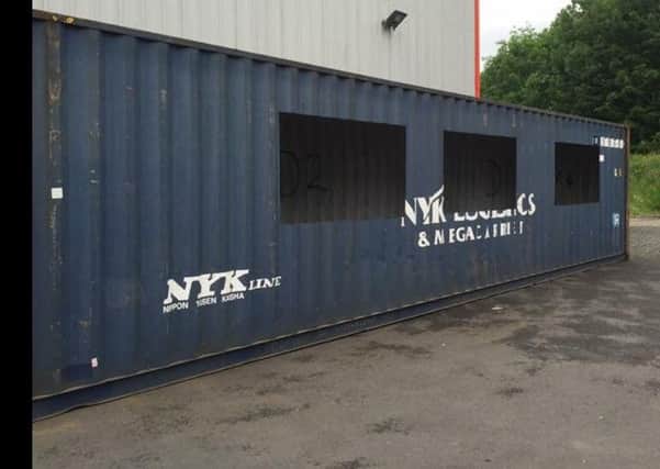 The shipping container which is in the process of being converted into a Men's Shed for AEL Larne. INLT-32-722-con