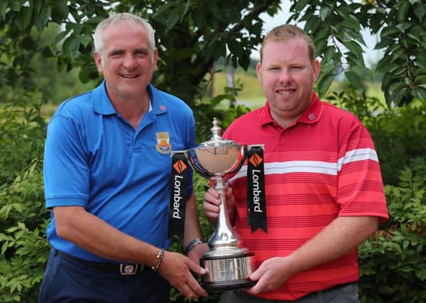 Winners of the Lombard Trophy Regional final, Andrew Reid and Barrie Trainor of Cairndhu Golf Club at The K Club. NLT 31-914-CON Photo: Patrick Bolger