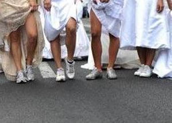 brides in running shoes
