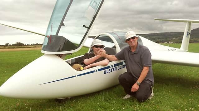 Thomas Evans youngest solo gider flight in NI with Lisburn Grandad Laurence McKelvie
