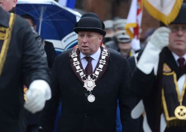 Billy Moore, General Secretary of the General Committee, pictured during the Battle of the Somme commemoration parade by the Apprentice Boys of Derry Parent Club and Baker Parent Club on Saturday. INLS2316-129KM