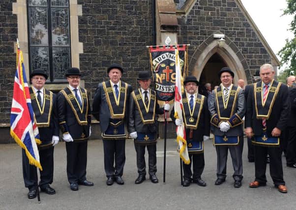 Largymore Royal Black District is to host this years Co Down Last Saturday demonstration in Lisburn. Here, Largymore Royal Black District Chapter No 9 Office Bearers and Colour Party are pictured at the annual Relief of Derry Service at Christ Church Parish on Sunday.  Included are Sir Knights Paul McCarroll (District Registrar), Kenneth Gardner (Worshipful District Master), Mark Jamison (Deputy District Master) and Stephen Law (District Treasurer).