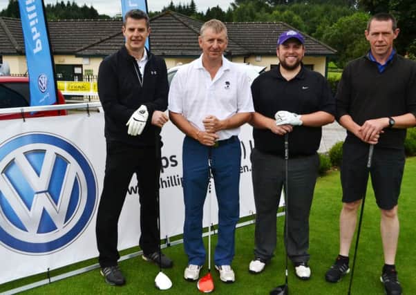 Colin Sweet, Ivor walker, Neil McLeese (the eventual winner) and Ian Suffern about to tee off in the Barbour Cup.