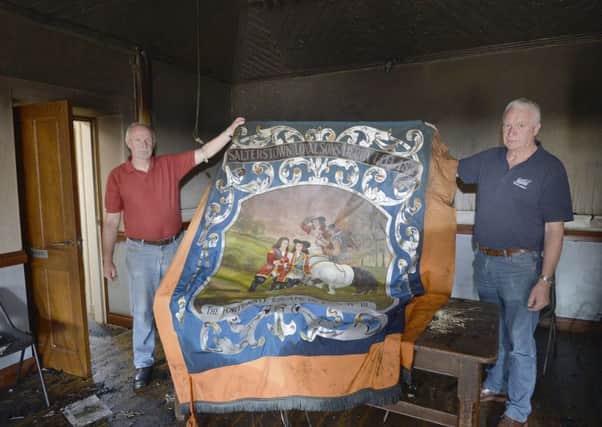 Press Eye - Belfast - Northern Ireland - 15th August 2016 -
General views of Salterstown Orange hall which was extensively damaged in an overnight arson attack.
John and Gordon  Bryson of LOL 482 Salterstown
Photograph by Stephen  Hamilton
