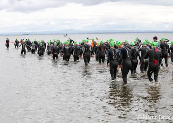 Competitors entering the water at the Tobermore Lough Neagh Triathlon
