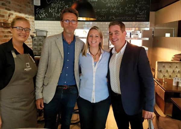 Oliver Peyton with Stuart and Barbara Hughes from RubyBlue Spirits and Zoe Ferguson (left) from Square Bistro.