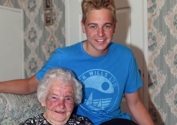 Top A Level student at Portadown College Ryan Davison who is off to Oxford University in September, pictured with his great-grandmother Betty Irwin. INPT34-210.