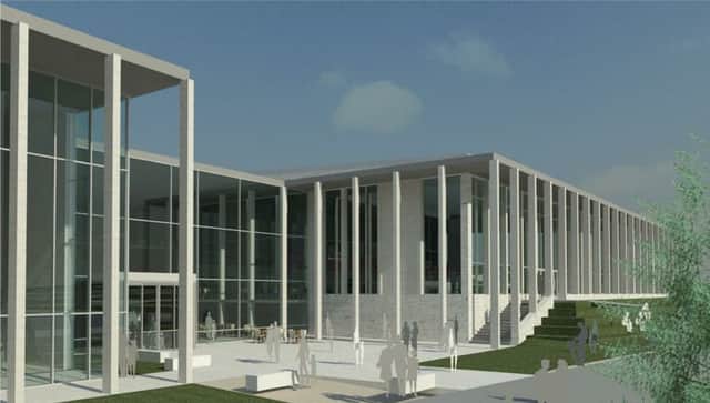 The entrance and outdoor piazza envisaged for the planned new Â£30m leisure centre in Craigavon.