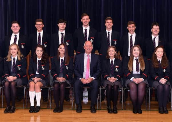 Some of the top performing 'AS' level students at Lurgan College pictured with school principal, Mr Trevor Robinson. INLM34-207.