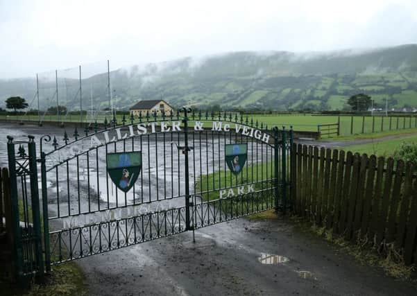 Co Antrim's Oisin Glenariffe club members  have voted to  remove a set of gates from the club entrance commemorating two IRA men who were killed in 1922. 
Picture by PressEye