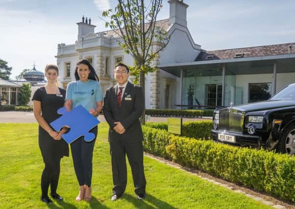Galgorm Resort & Spa join forces with Autism NI for Charity of the Year Partnership. Pictured at the launch Sarah-Jayne Cassells from Autism NI with Niamh Doherty and Kevin Chan from Galgorm Resort & Spa.