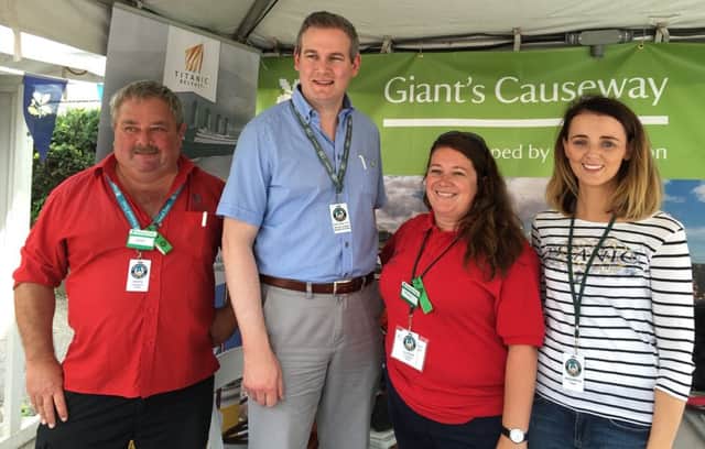 Keith Acheson, National Trust Giants Causeway; Minister SeÃ¡n Kyne, Minister of State for Gaeltacht Affairs and Natural Resources; Eleanor Killough, National Trust Giants Causeway; and Assumpta ONeill, Titanic Belfast, at the annual Milwaukee Irish Fest.
