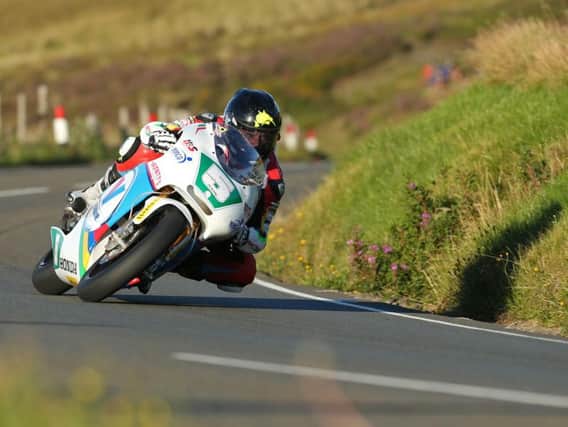 Bruce Anstey on the Padgetts RS250 Honda during Lightweight practice at the Classic TT on Wednesday.