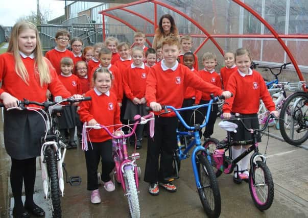 Pupils from Tullygally Primary at a recent active travel event in the school, included is principal Ms Andrews.