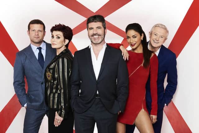 This image is strictly embargoed until 00.01 Tuesday 23rd August 2016

From Thames / Syco Entertainment

The X Factor on ITV

Pictured: Dermot O'Leary, Sharon Osbourne, Simon Cowell. Nicole Scherzinger and Louis Walsh.

This photograph is (C) Thames / Syco Entertainment and can only be reproduced for editorial purposes directly in connection with the programme or event mentioned above. Once made available by ITV plc Picture Desk, this photograph can be reproduced once only up until the transmission [TX] date and no reproduction fee will be charged. Any subsequent usage may incur a fee. This photograph must not be manipulated [excluding basic cropping] in a manner which alters the visual appearance of the person photographed deemed detrimental or inappropriate by ITV plc Picture Desk.  This photograph must not be syndicated to any other company, publication or website, or permanently archived, without the express written permission of ITV Plc Picture Desk. Full Terms and conditions are available on the website