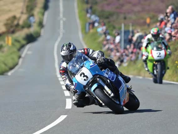 Michael Dunlop on his way to victory on the Team Classic Suzuki XR69 in the Superbike race at the Classic TT.