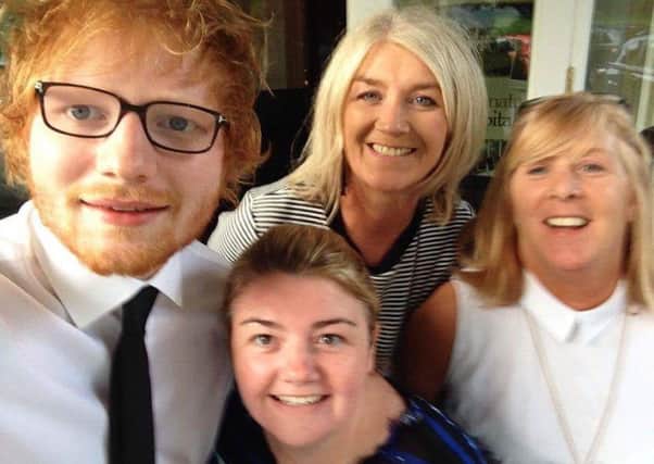 Ed Sheeran with Sarah O'Kane, Rose Edwards and Mona Elliot