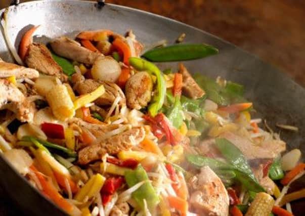 Chicken and Vegetable Stir Fry Cooking in a Wok -Photographed on Hasselblad H1-22mb Camera