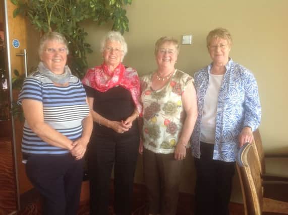 Office  Bearers of MS Society Ballymoney & District Branch finalise plans for their Service of Thanksgiving to be held on Sunday 11th September, at 7pm at Bushvale Presbyterian Church, Stranocum. Pictured from left, Daphne Bustard, Hon Treasurer, Pat Crossley, Hon Secretary, Janette Reid, Chairman. And Moyra Lees, Vice Chairman.