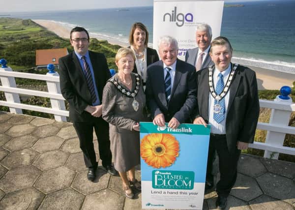 Mayor of Mid and East Antrim Borough, Councillor Audrey Wales MBE is pictured at the awards (second left) with Bill Pollock, winner Ulsterbus Tours 2016 Community Champion and Alderman William McNeilly, Deputy Mayor Mid and East Antrim Borough. Back row is Brian Goodfellow, Translink; Alderman Freda Donnelly, Vice President, NILGA and Frank Hewitt, Translink Chairman.