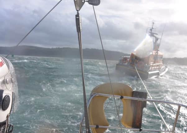 Larne RNLI launched to aid three stricken yachts this weekend. Photo by RNLI/Larne