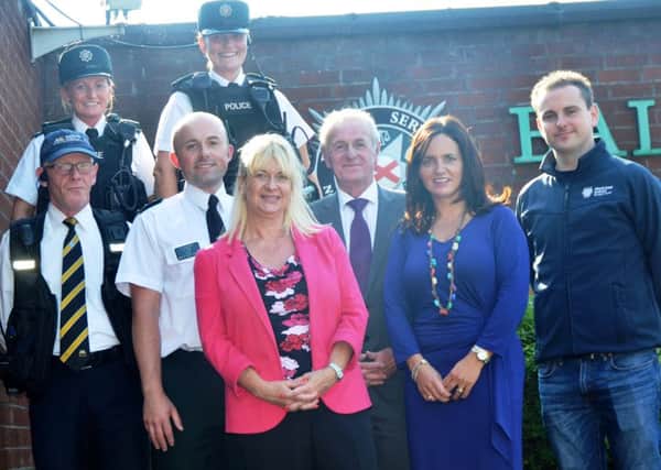 Announcing the latest retail theft figures which are down by 14.7% on the same period from last year, are from front left, Billy Hamilton (Safety Warden), Chief Inspector Simon Ball, Wendy Carson (PCSP Manager), Trevor Parker (BRAC Manager), Alison Moore (BID Manager) and Councillor Andrew Wilson (PCSP Chair) and back row Constable Kelly Kirk and Constable Rhonda Nimick.
