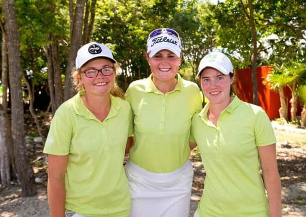 Annabel Wilson, Olivia Mehaffey and Leona Maguire who finished an historic third in the World Amateur Team Championships in Mexico to win bronze medals for Ireland.
